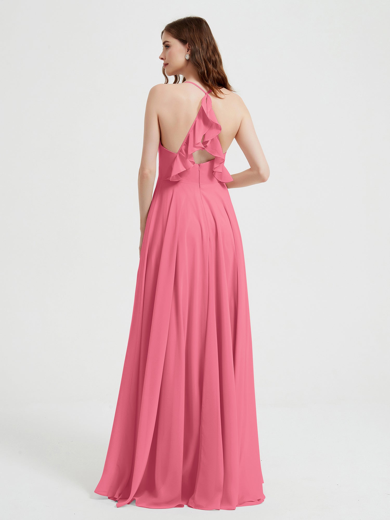 V-neck Bridesmaid Dress with Cross Back Watermelon